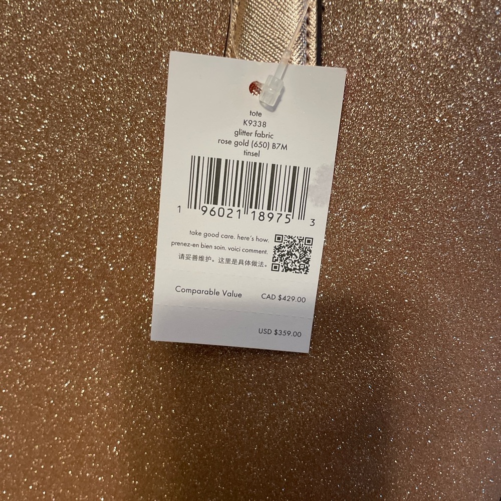 Kate Spade Nutcracker Glitter Tinsel Tote in Rose Gold +Matching Wallet Bundle! - Picture 9 of 10